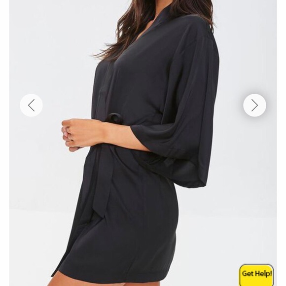 Forever 21 Satin Robe Black 3/4 Kimono Sleeves - Picture 2 of 5